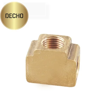 Brass block three-way connector with female thread inside 1/4"    copper block tee joint support customization