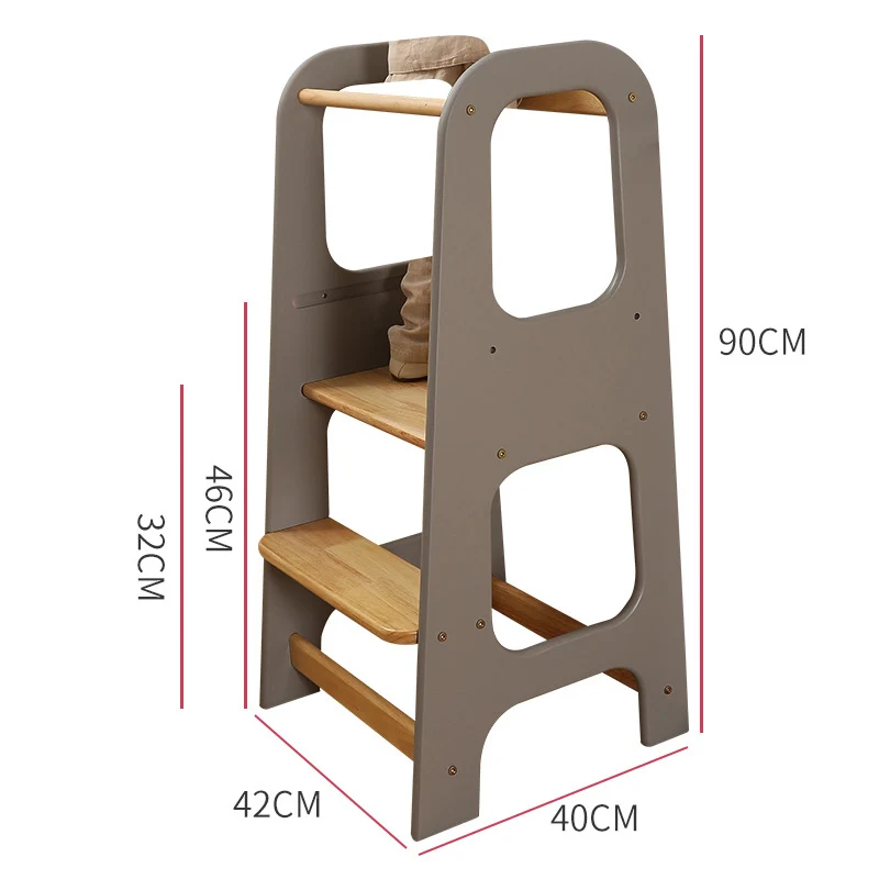 Adjustable Height Kids Kitchen Step Stool Helper Natural Wood Toddler Standing Tower for Learning New Skills supplier