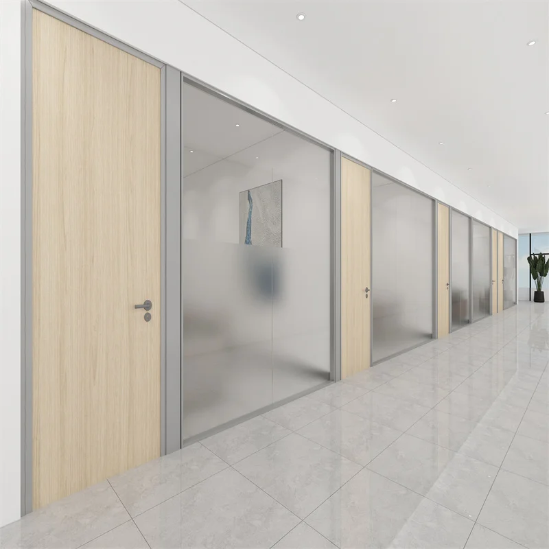 product 84mm aluminum frame steel keel panoramic side single glass partition for luxury residential lobbies-4