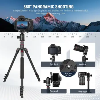 NEEWER 77 inch Camera Tripod Monopod for DSLR, Phone with 360° Panoramic Ball Head, 2 Axis Center Column, Arca Type QR Plate detail image
