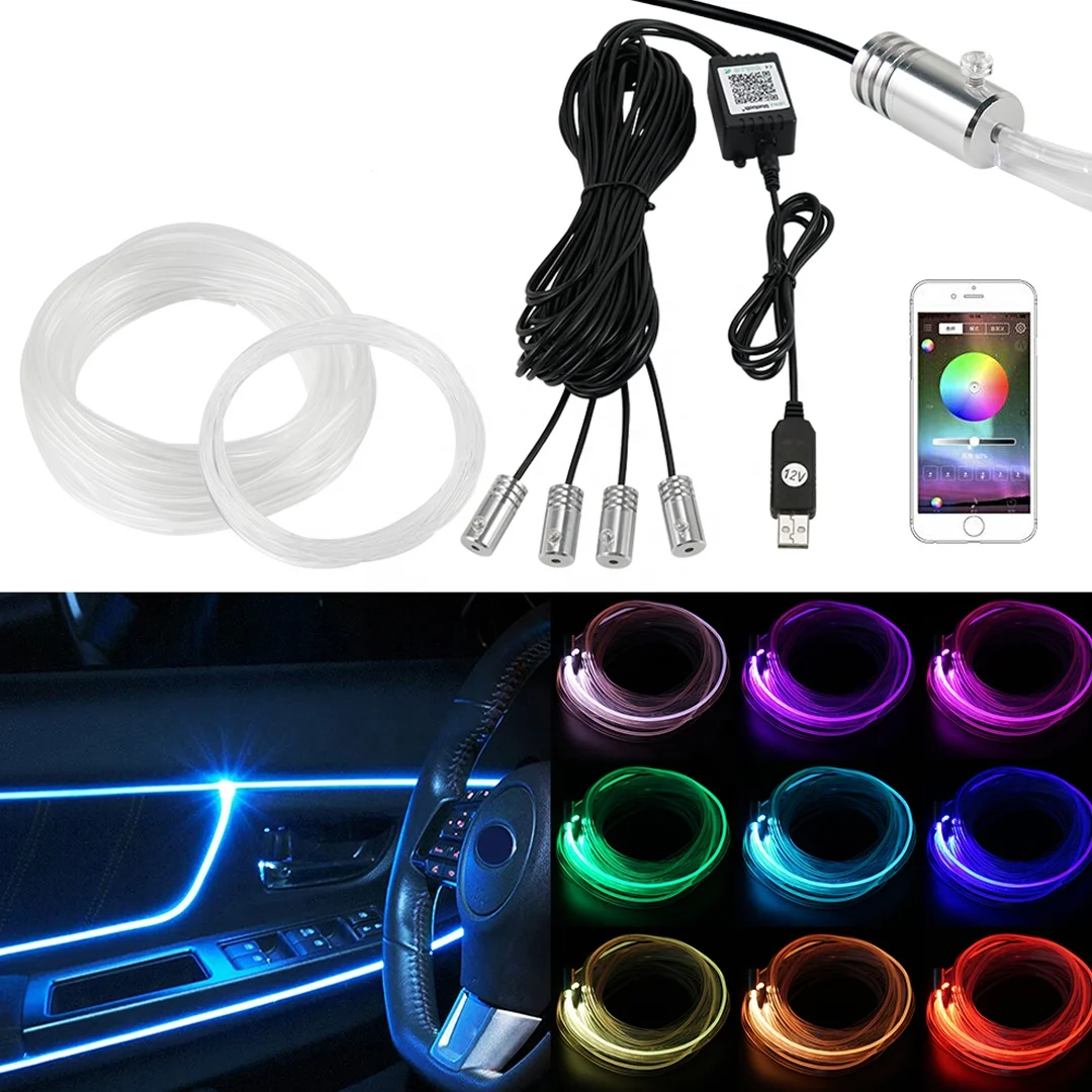 Luci Ambientali Auto APP E Telecomando - Fibra Ottica RGB, 64 Colori, 6 Metri - Foto 2