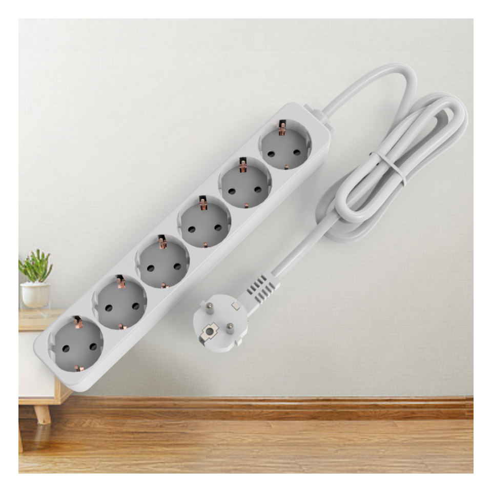 6 Way Power Strip Extension Socket Multi Function Extention Cord with 6 Outlets