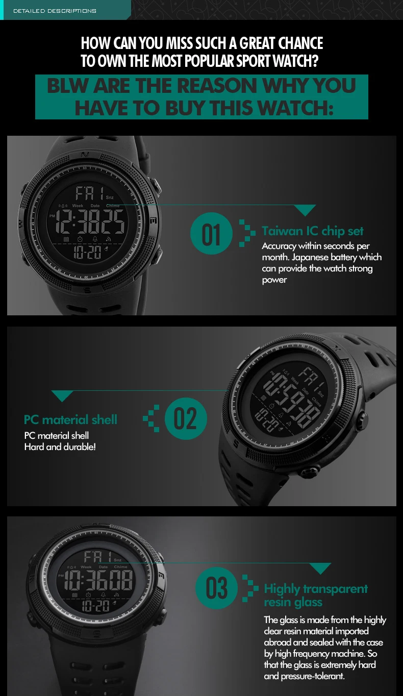 SKMEI 1251 orologi multifunzione per uomo Sport all'aria aperta sveglia impermeabile orologio da polso digale da uomo milare reloj hombre 1560  1511