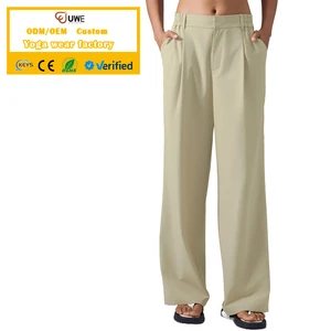 Custom Lightweight Solid Polyester Elastic Drawstring High Waist Slacks Business Casual Work Pants Pleated with Pockets