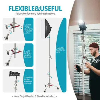 Neewer Pro 100% Stainless Steel C Stand Light Stand with Casters, Max. Height 14.4ft/440cm with 7ft/218cm Cross-Bar detail image