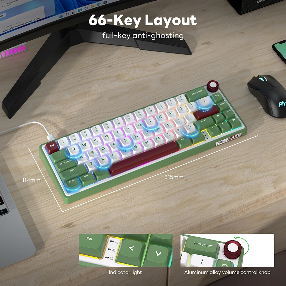 Royal Kludge RK R65 Mechanical Keyboard - 66 Keys RGB