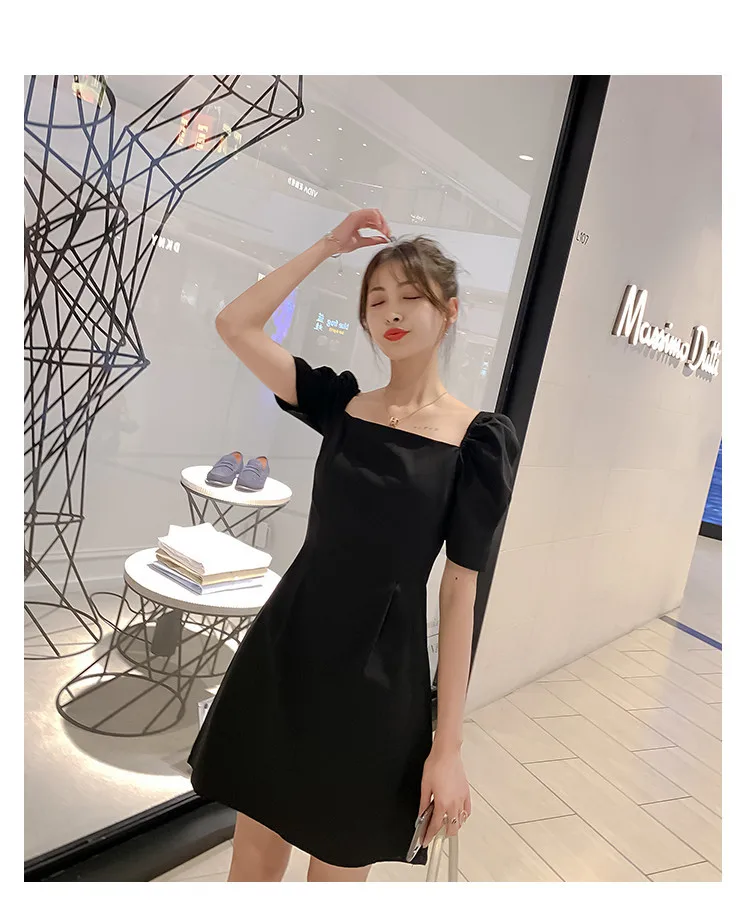 black korean dresse Plus Size Black Ditsy Floral Square Neck Korean Dress – Pluspreorder main image 0