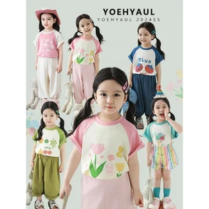 YOEHYAUL LX0047 Fashion Custom Design Cartoon Print Kids Girls T Shirt Child Girls Tshirts and Tops Toddler Oversized T-shirts