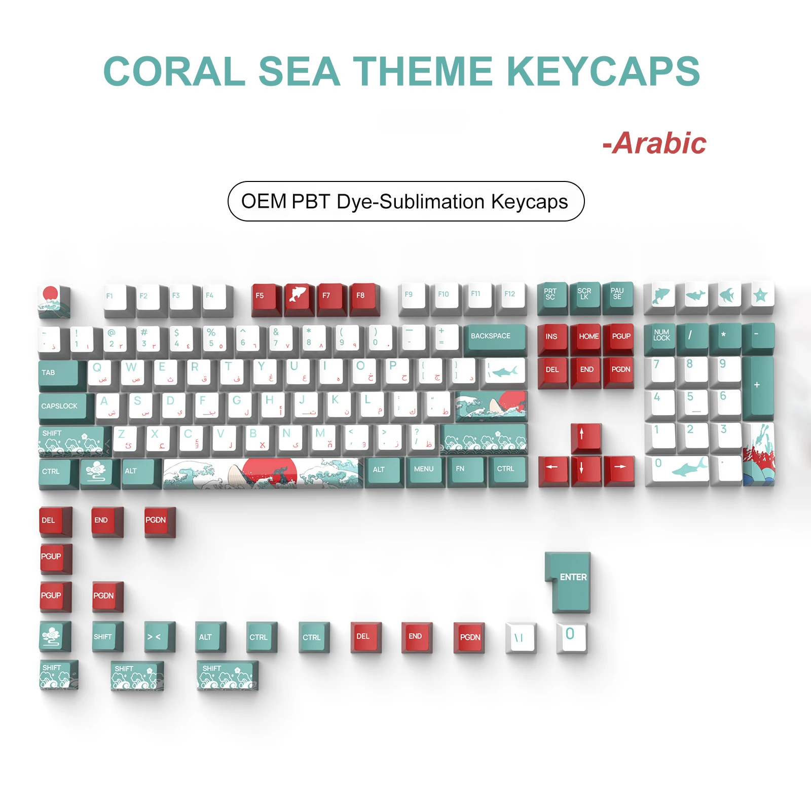 129 Keys Mechanical Keyboard Coral OEM Dye Sublimation Arabic PBT ...