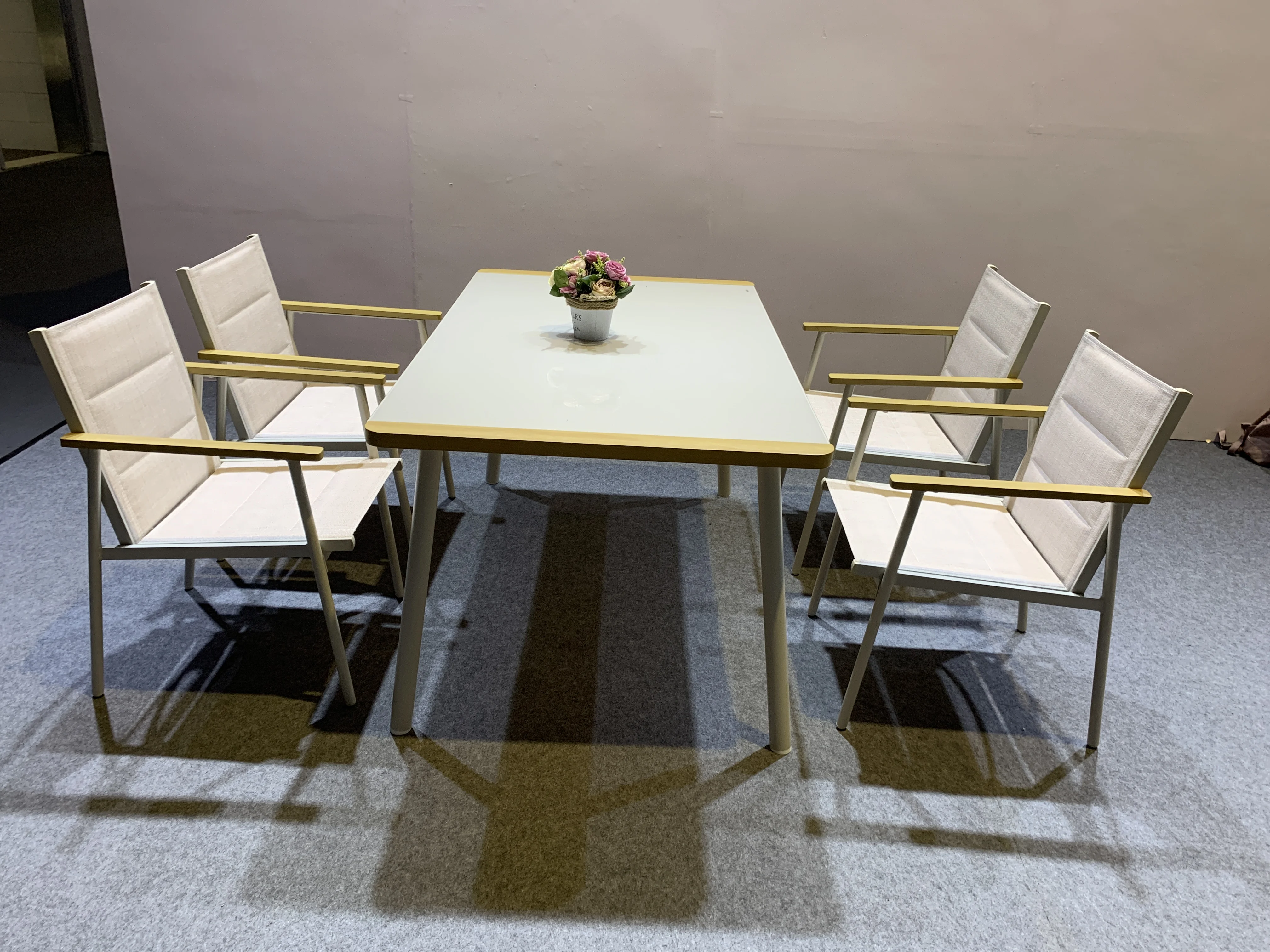 product modern aluminum dining set with glass top table for outdoor terrace dining-2