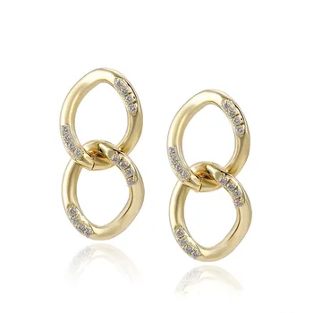 earring-759 xuping jewelry New design hip hop cool double ring link diamond 14K gold plated earrings