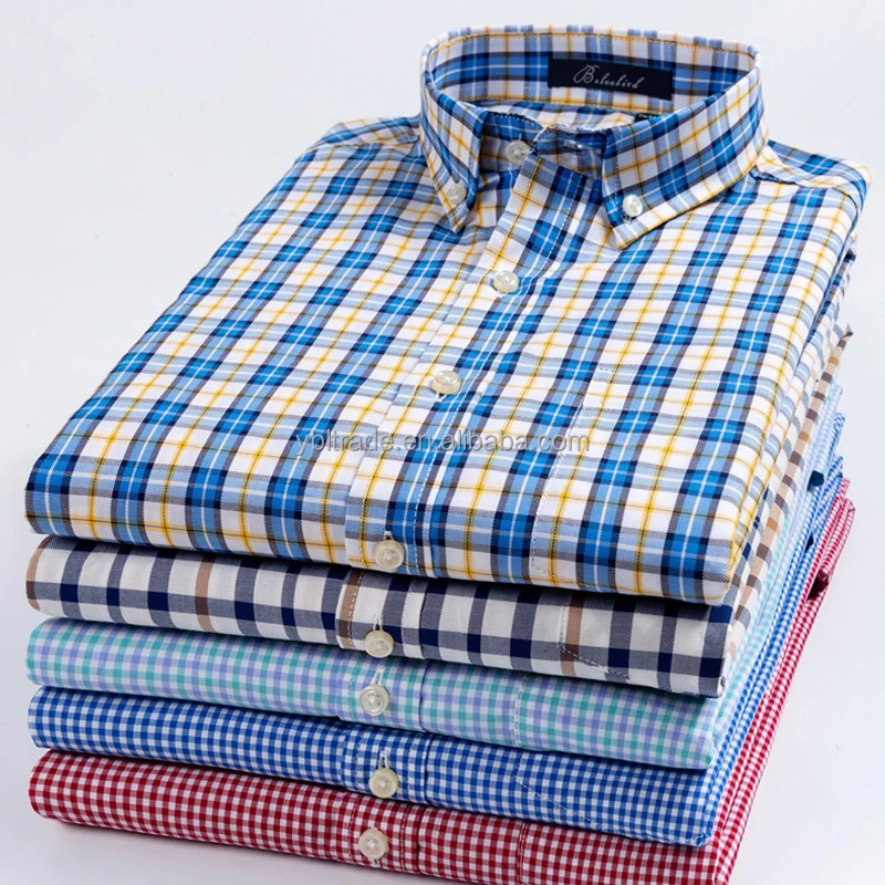 Mens Long Shirt Soft 100% Cotton Comfortable Casual Slim-fit Plaid ...