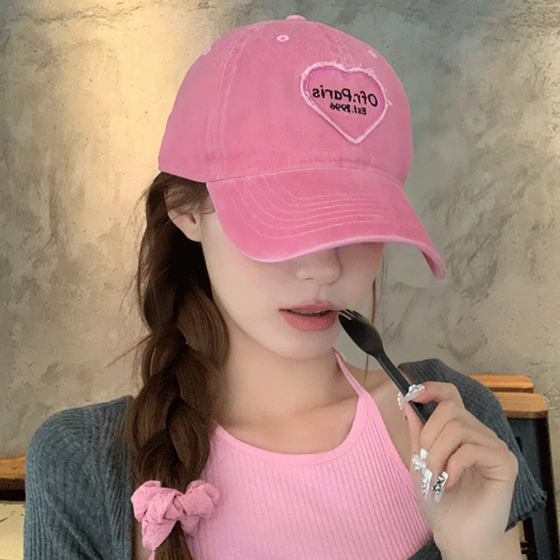 Popular Baseball Hat Sweet Pink Love Patch Embroidered Baseball