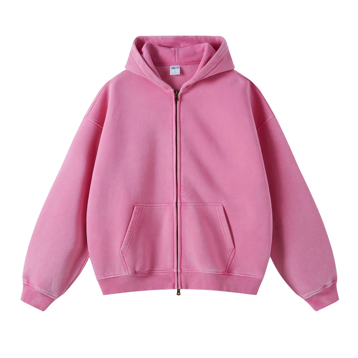 Vintage Acid Stone Wash Pull-Zip Hooded Sweatshirt Zipper