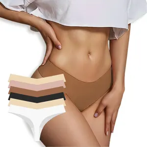 Invisible Low Waist Seamless Bikini T Back Panties V String Nylon Thongs for Women