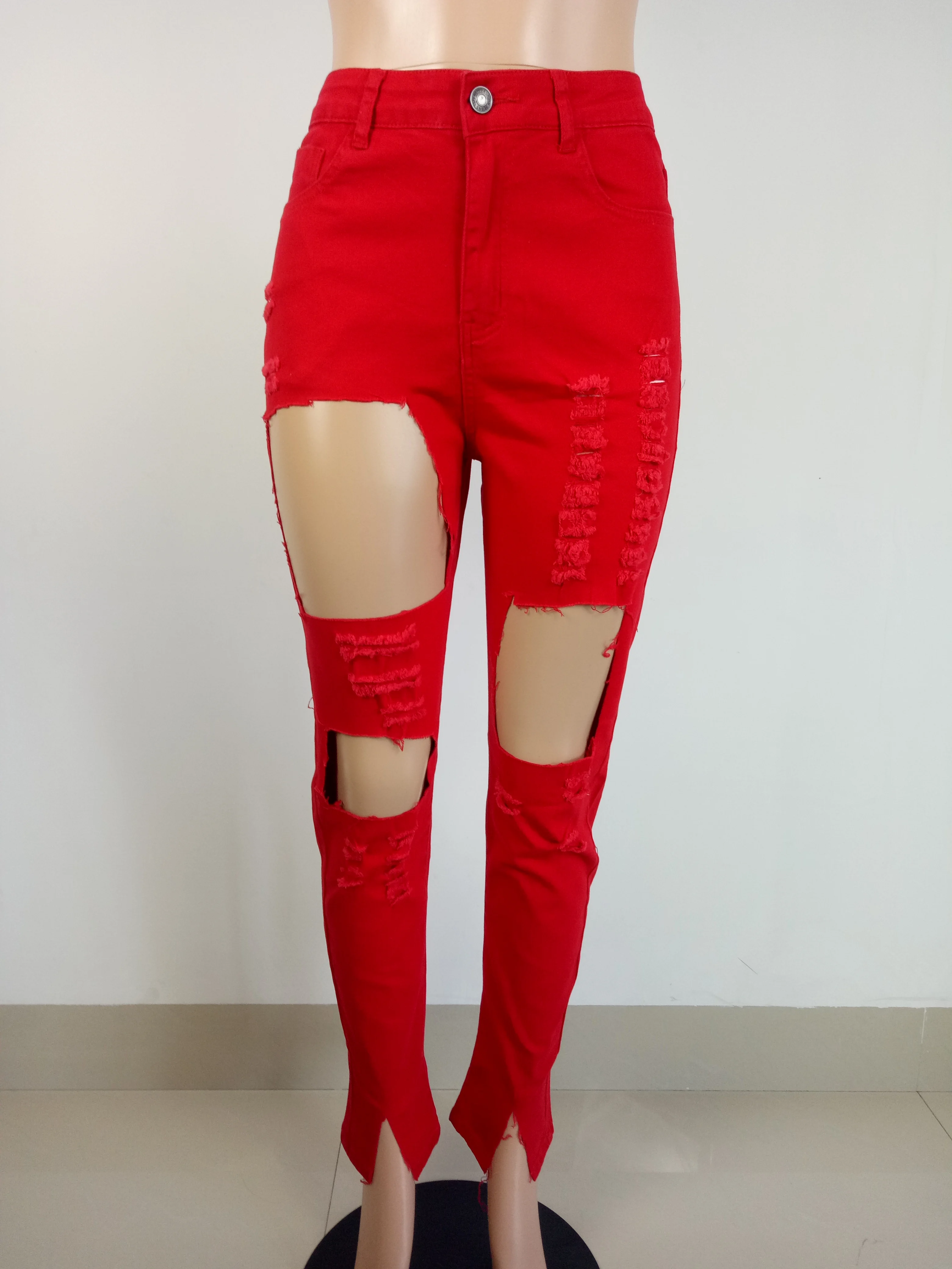 LS6391 tailored ripped fabrics jeans are fashionable for women's wear women jeans