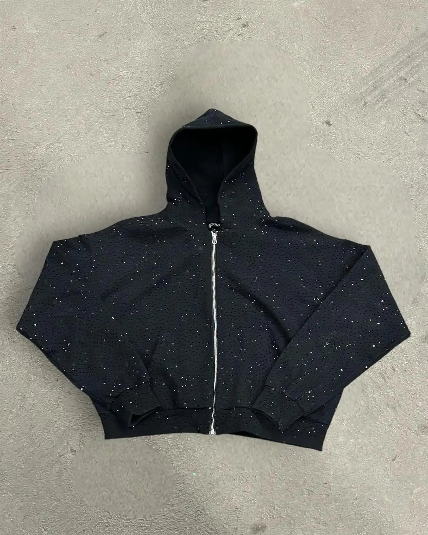 Custom Designer Streetwear Hoddies Unisex 100% Cotton French Terry Oversized Zip up Crystal Rhinestone Jackets Hoodies for Men gallery 8