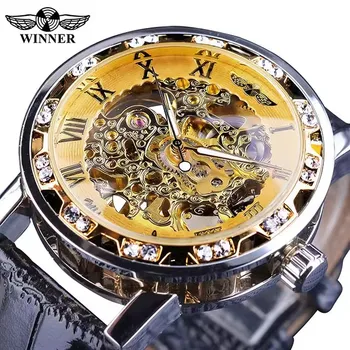 Winner Black Golden Retro Luminous Hands Fashion  Display Mens Mechanical  Wrist Watches Top Brand Luxury Clock