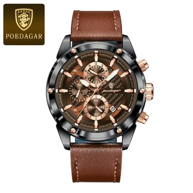 POEDAGAR 860 Fashion Classic Genuine Leather Band Clock Hardlex Dial Window Material Men aperçu 11