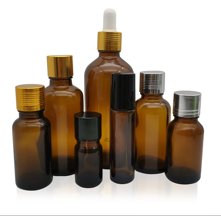 Serum 2oz 4oz Amber Glass Boston Round Bottle Silk Screen Printing