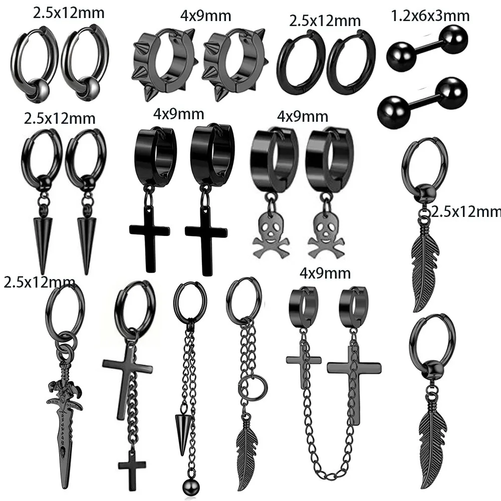 11 Pairs Set Cross Ear Lock Fashion Stainless Steel Punk Stud Earrings ...