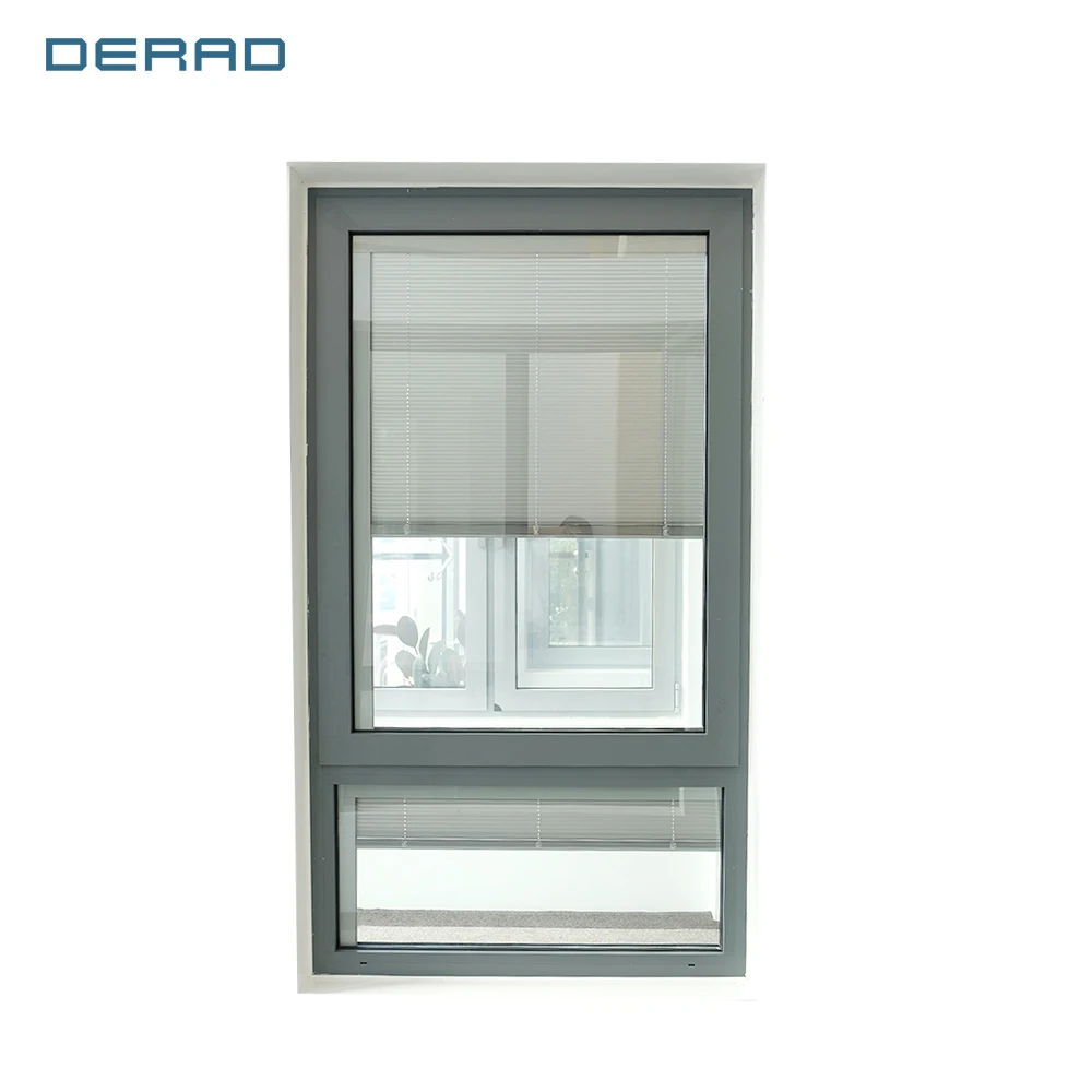 Aluminium casement window system with fixed panel and built-in blinds tempering Low-E glass