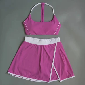 Sexy Solid Breathable Seamless Fitness Running Outdoor Strappy Sports Bra Tank Top Yoga Tennis Shorts Set Front Logo Women