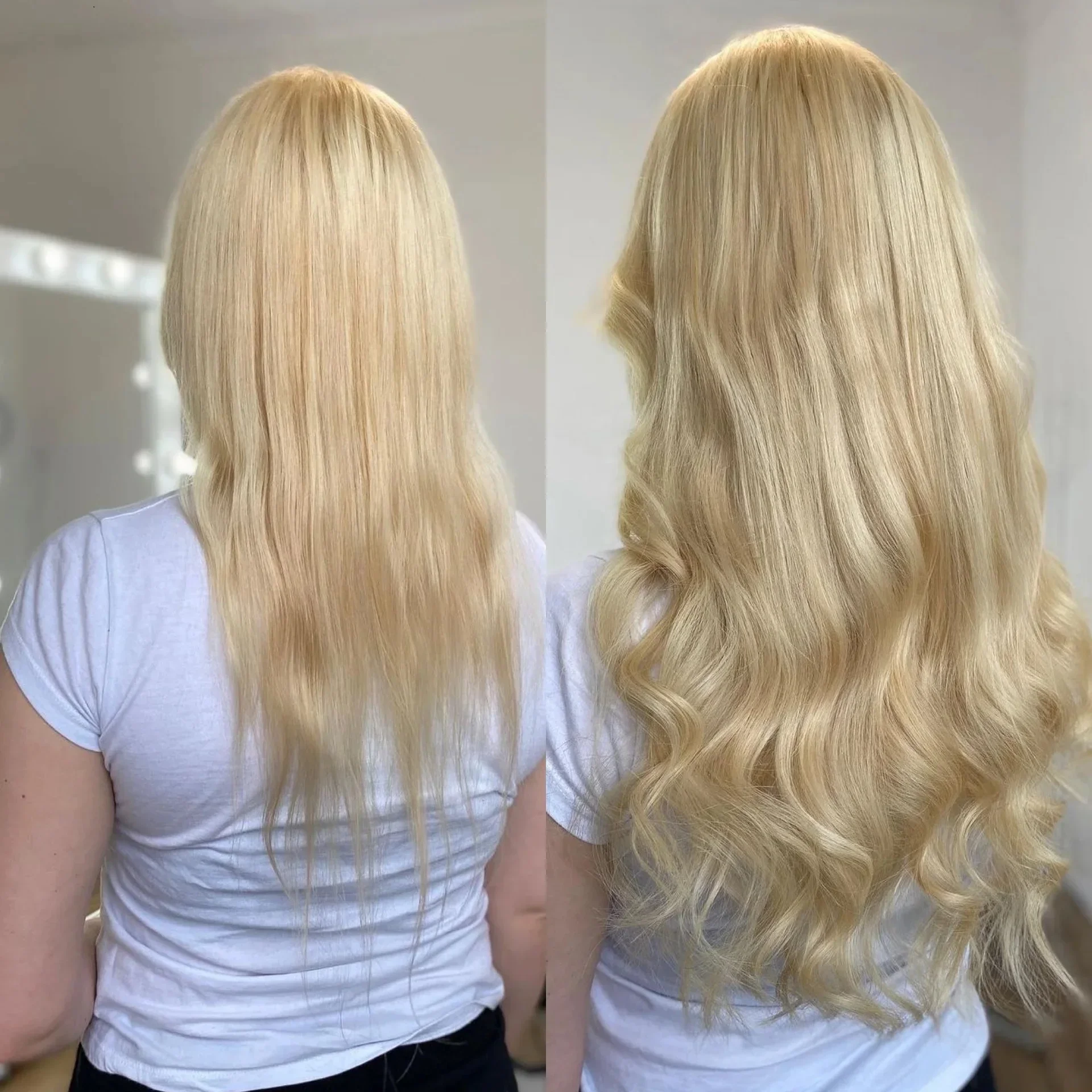 Gebleichte blonde Clip-in-Haarverlängerungen aus Echthaar, 8-teilig/Set für Frauen_voghion.com