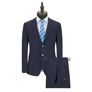 Men's High-End Slim-Fit Wedding Suit Casual Business Dress Breathable Anti-Wrinkle Button Fly Flat Front Worsted Single Breasted
