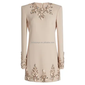 HIGH STREET Newest Fashion 2026 Autumn Long Sleeve Designer Dresses Women's High Quality Stunning Beaded Mini Party Elegant