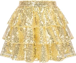 Wholesale Customization Pure Color Sparkle Sequined Girls Wearing Skirts with No Underwear