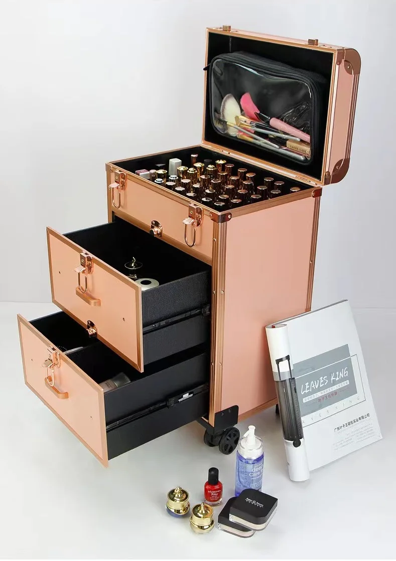 Beauty Salon Makeup Vanity Travel Train Case Trolley Cosmetic Storage