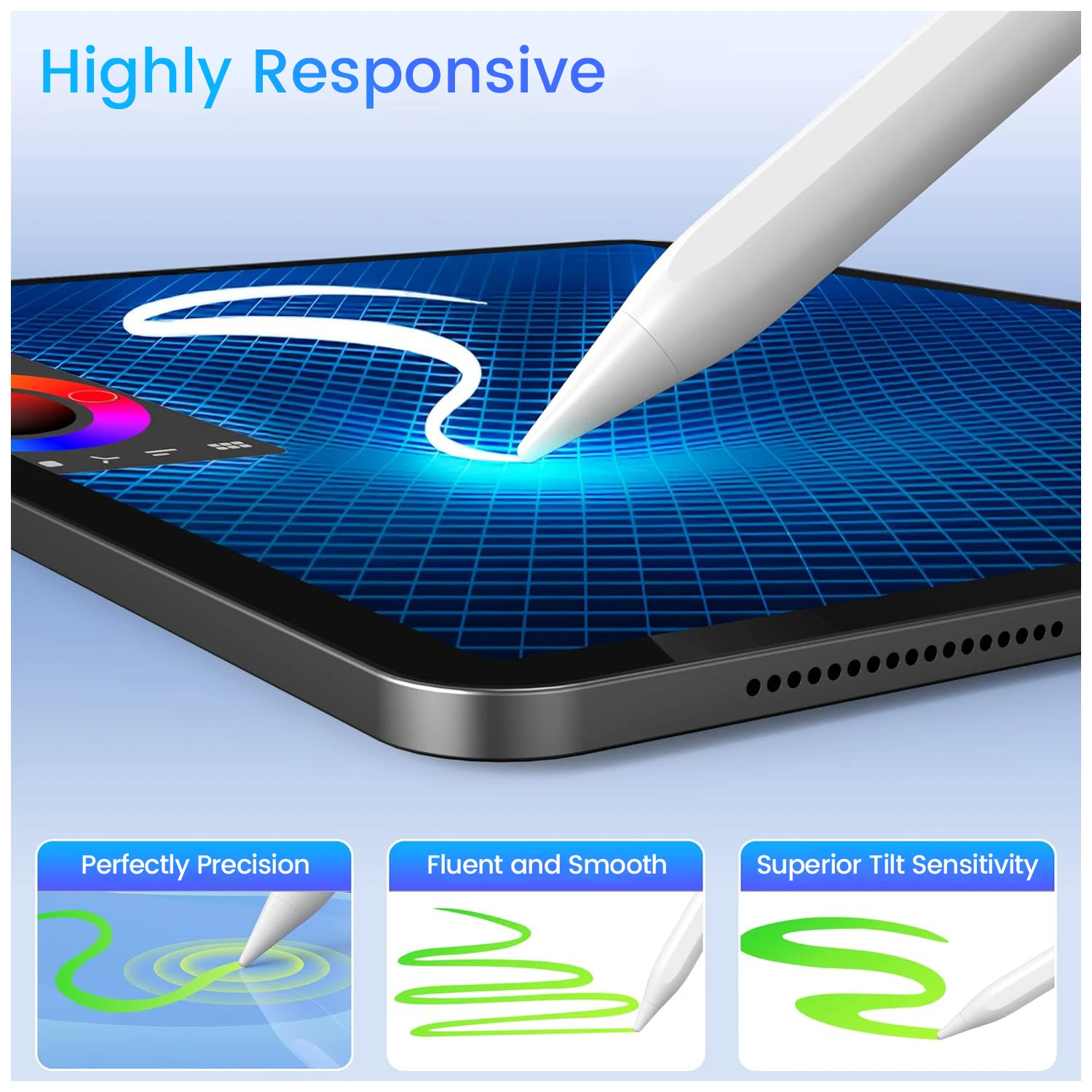 Active Professional Factory Manufacturer Smooth Writing No Delay Palm Rejection Stylus Pen Pencil 2 for Ipad Tablet White