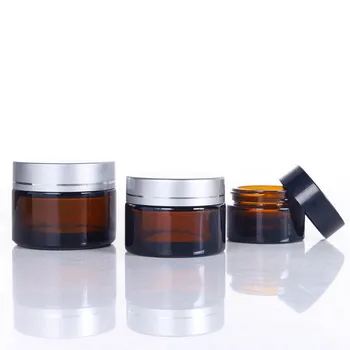 Empty 5ml to 200ml Amber Cosmetic Glass Jars with Black Cap for Storage and Display