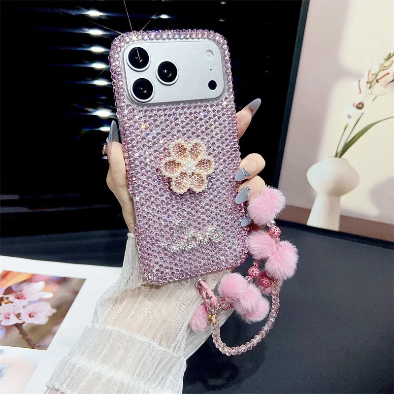 Luxury Diamond Phone Case with Fur Chain for iPhone 16 15 14 Pro Max, Cute  Plush Lanyard Cover for Women| Alibaba.com