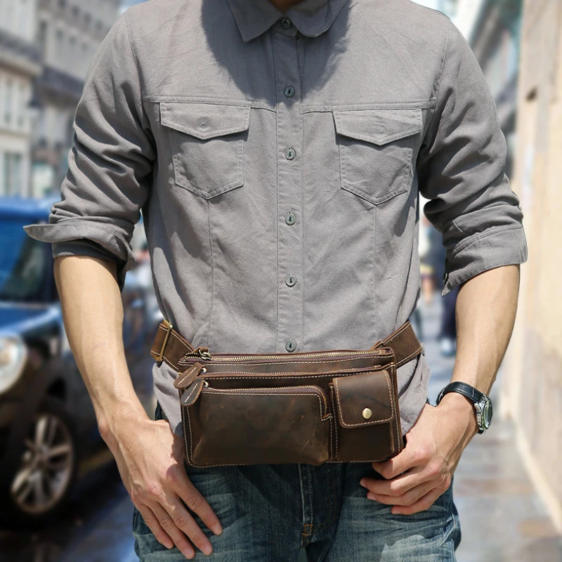 Genuine Leather Men Design Casual Classic Shoulder Sling Bag Fashion top Travel Bag fanny pack Fanny Waist Belt Bag Pack Leg Bag Cigarette Case