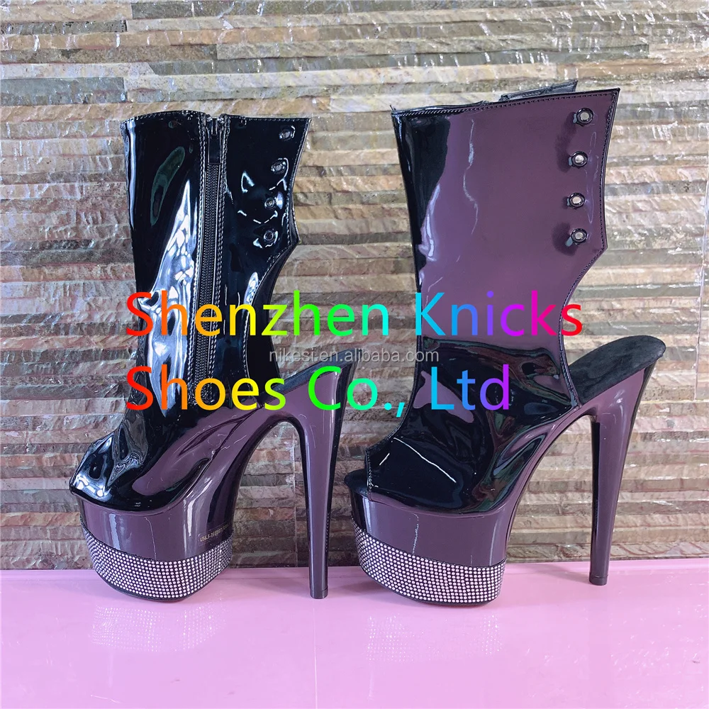 17cm Sexy Drill Bottom Waterproof Platform Ankle Boots Inside Zipper High Heel Pole Dancing