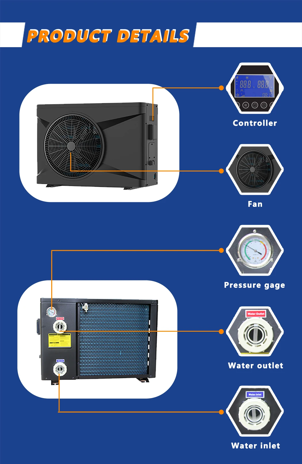 Mitsubishi Compressor Full Dc Inverter R32 Swimming Pool Heat Pump ...