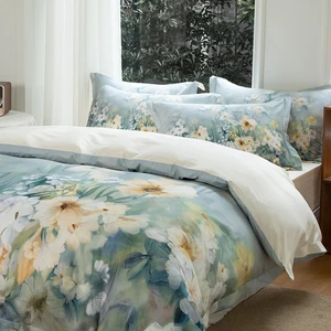 Botanical Spring Painting Design Luxury Cotton Duvet Cover Sets Digital Printed Bedding Set Customization