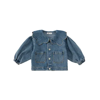 Girls' Jean Jacket Spring and Autumn Children's Lace Collar Denim Cardigan