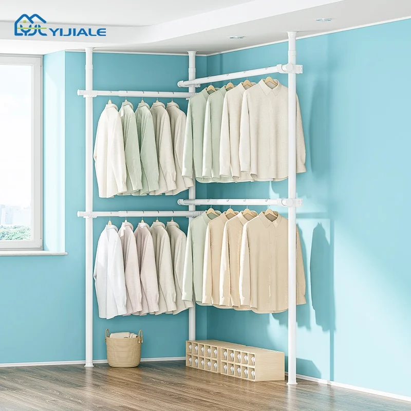 New Style Small Portable Telescopic Standing Clothing Rack Bedroom No Drill Metal High End Clothing Racks
