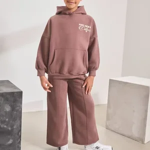 2026 Custom Fall Autumn Winter Children Clothing Print logo Sweatshirt and Wide Leg Trouser Set Two Piece Girls Clothing Sets