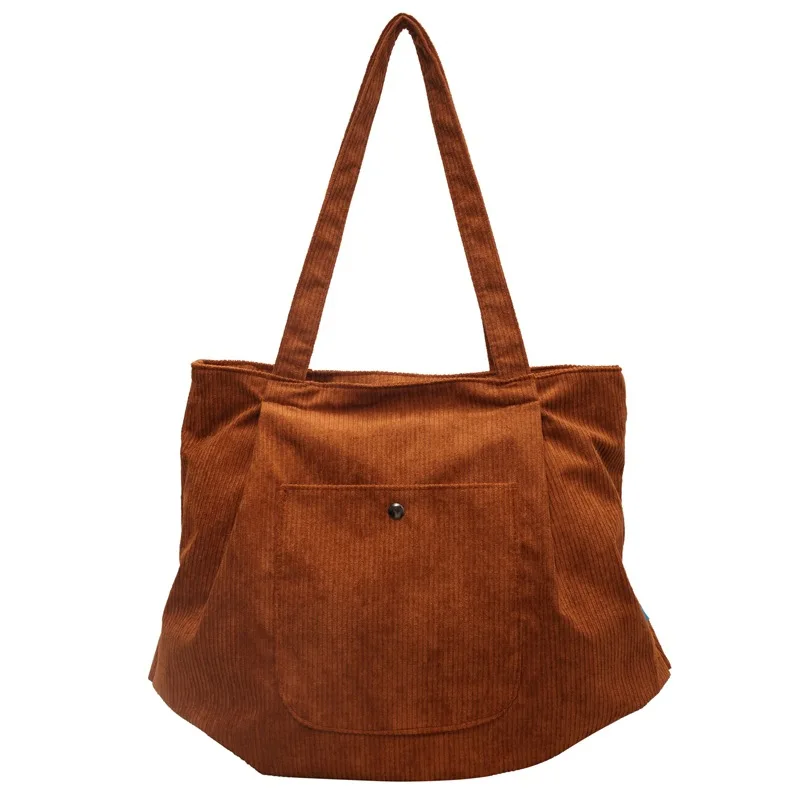 Women's Corduroy Tote Bag with Zipper - Fashion & Function