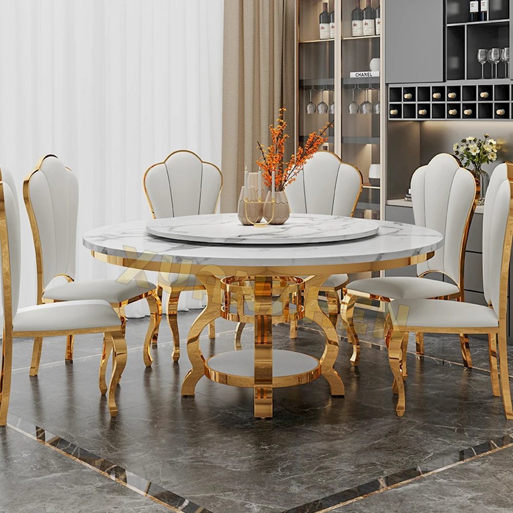 Home Furniture Seater Modern Round Marble Dining Table Golden Stainless  Steel Dining Table Set Dining Tables for Sale