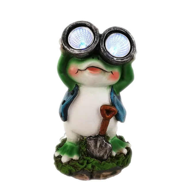 resin crafts New Design frog garden decor statue solar eyes light garden wholesale solar garden lights