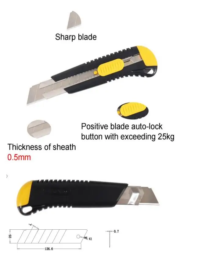 Сверхмощный пистолетный захват с лезвием 25 мм, универсальный нож, высококачественный инструмент с защелкой, нож для резки