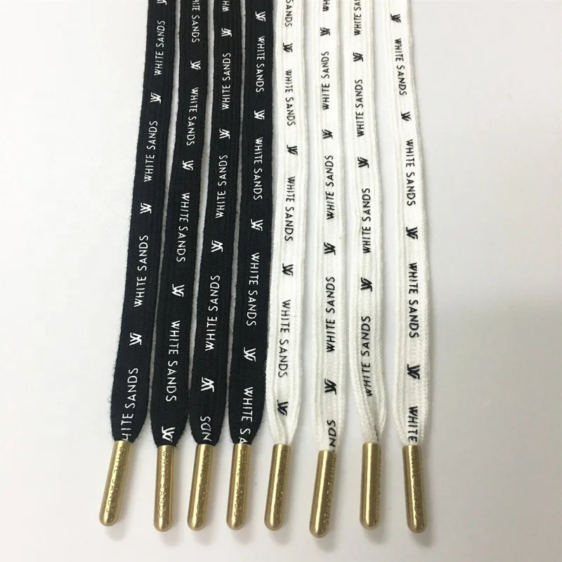 Custom Printed Drawcord Hoodie String Flat Drawstring 12mm Width Cotton Cord With Metal Tips