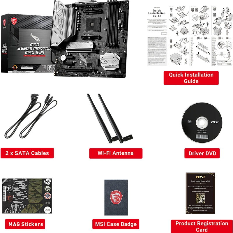 マザーボード MSI MAG B550M MORTAR WIFI +5800x MSI MAG B550M MORTAR WIFI AMD AM4 DDR4 CF Lightning Gen 4 M.2 USB