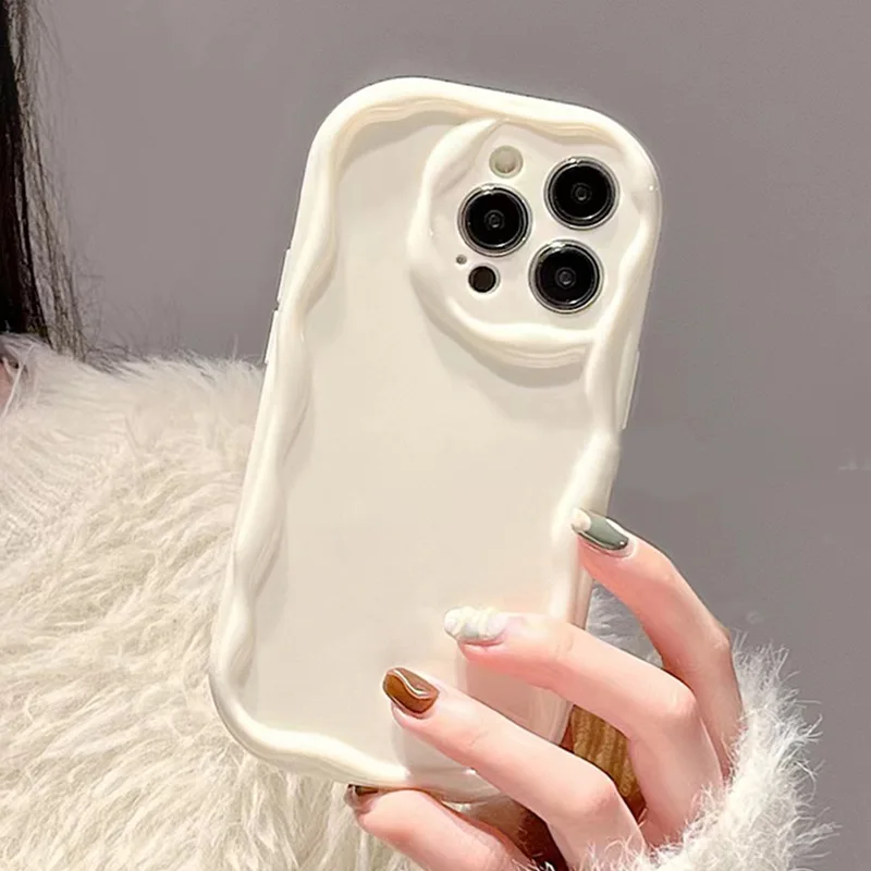 Free Sample Irregular Cream Wave Edge Design Soft Shockproof TPU Mobile Phone Back Cover Case for Oppo A5 A3S AX5 A12E