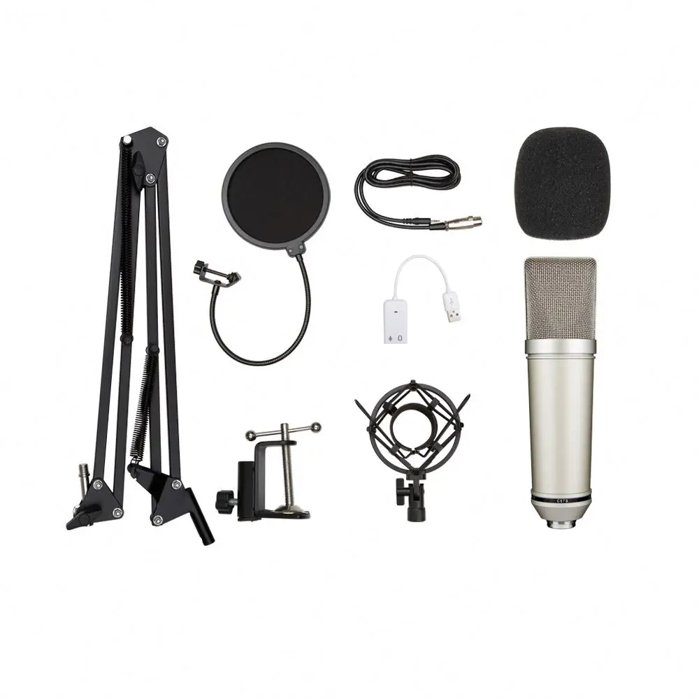 High Quality Live Recording Condenser Microphone Usb Converter for Computer With Table Arm Stand